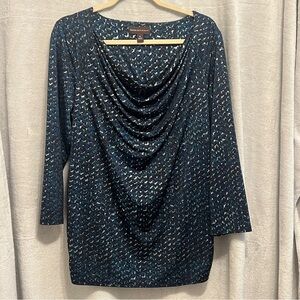 Dana Buchman - Blue/Black - Drape Neck Top - XL